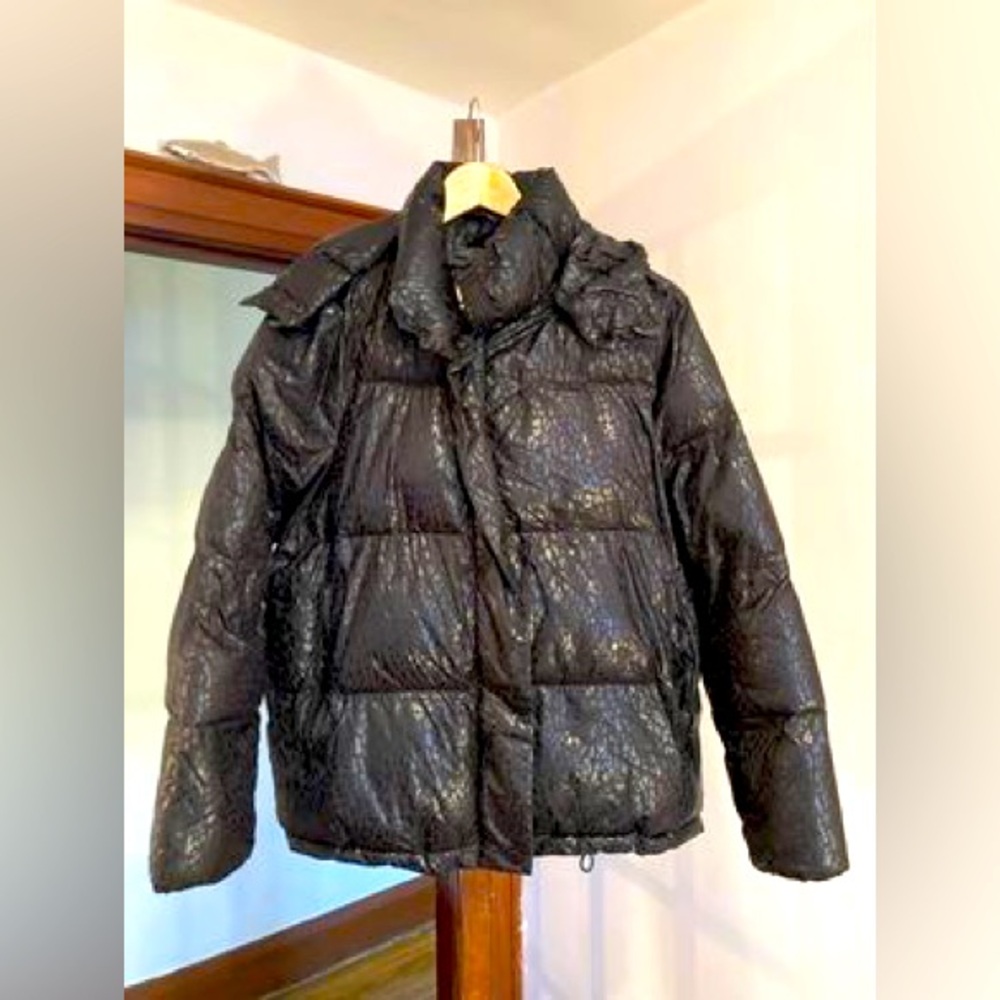Black Leopard Print Puffer Jacket S